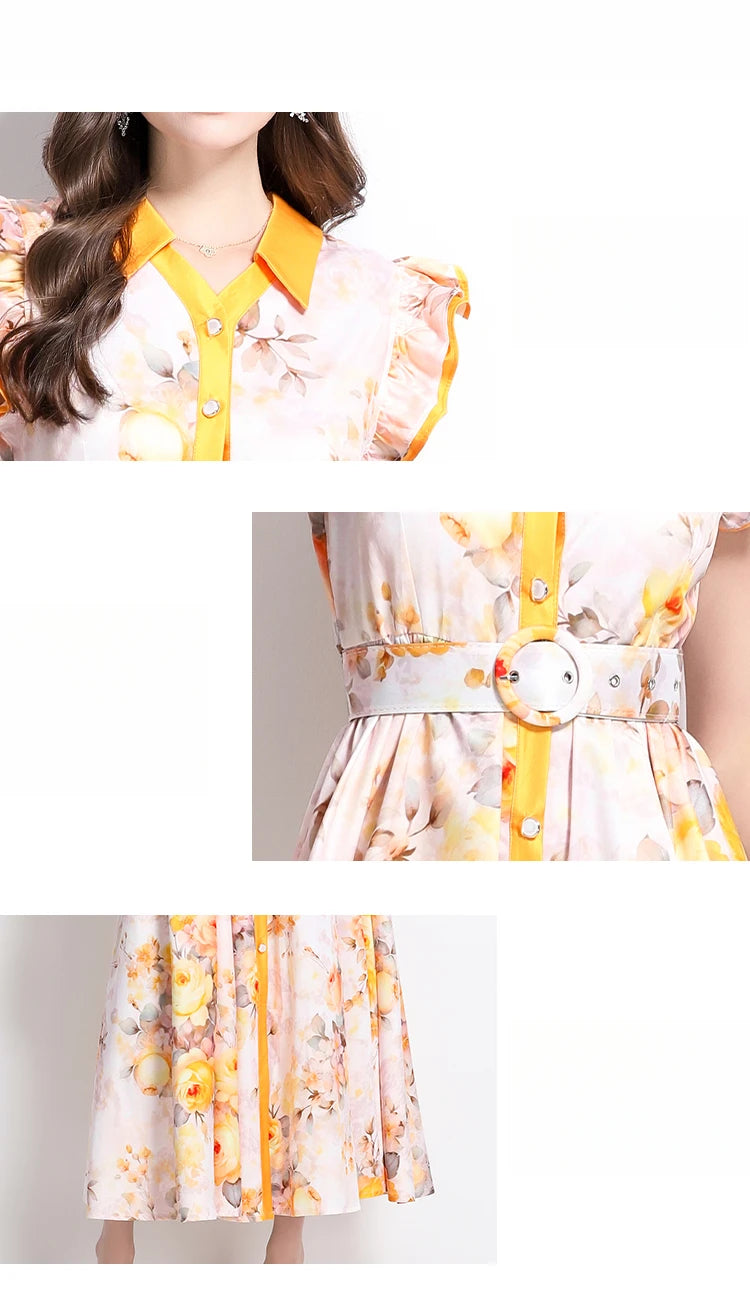 Summer Runway Gorgeous Bohemian Maxi Dress Women Clothing Flying Sleeve Single Breasted Floral Print Long Robe Party Vestidos