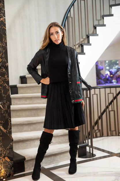 2024 Women Knitted Pleated Skirts Fashion High Waist Knit Dress Solid Color Female Classic Skirt
