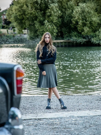 2024 Women Knitted Pleated Skirts Fashion High Waist Knit Dress Solid Color Female Classic Skirt