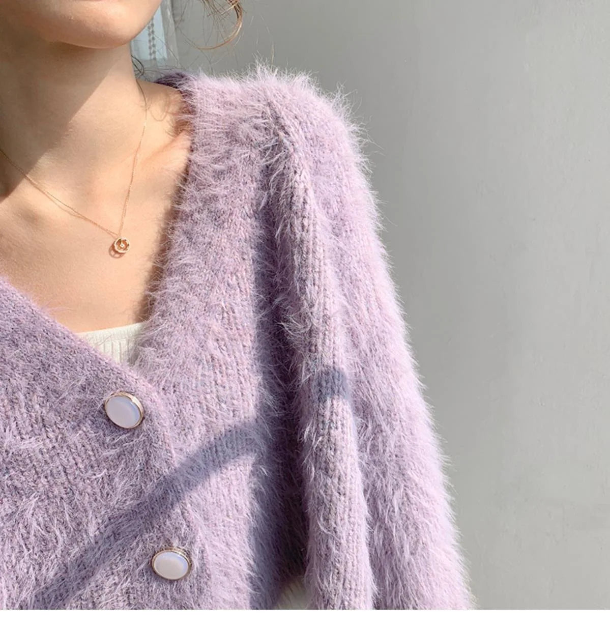 2023 Autumn New Mink Fleece Jacket Knit Sweater Wool Outer Wear Purple Sweater Cardigan Women Short Style