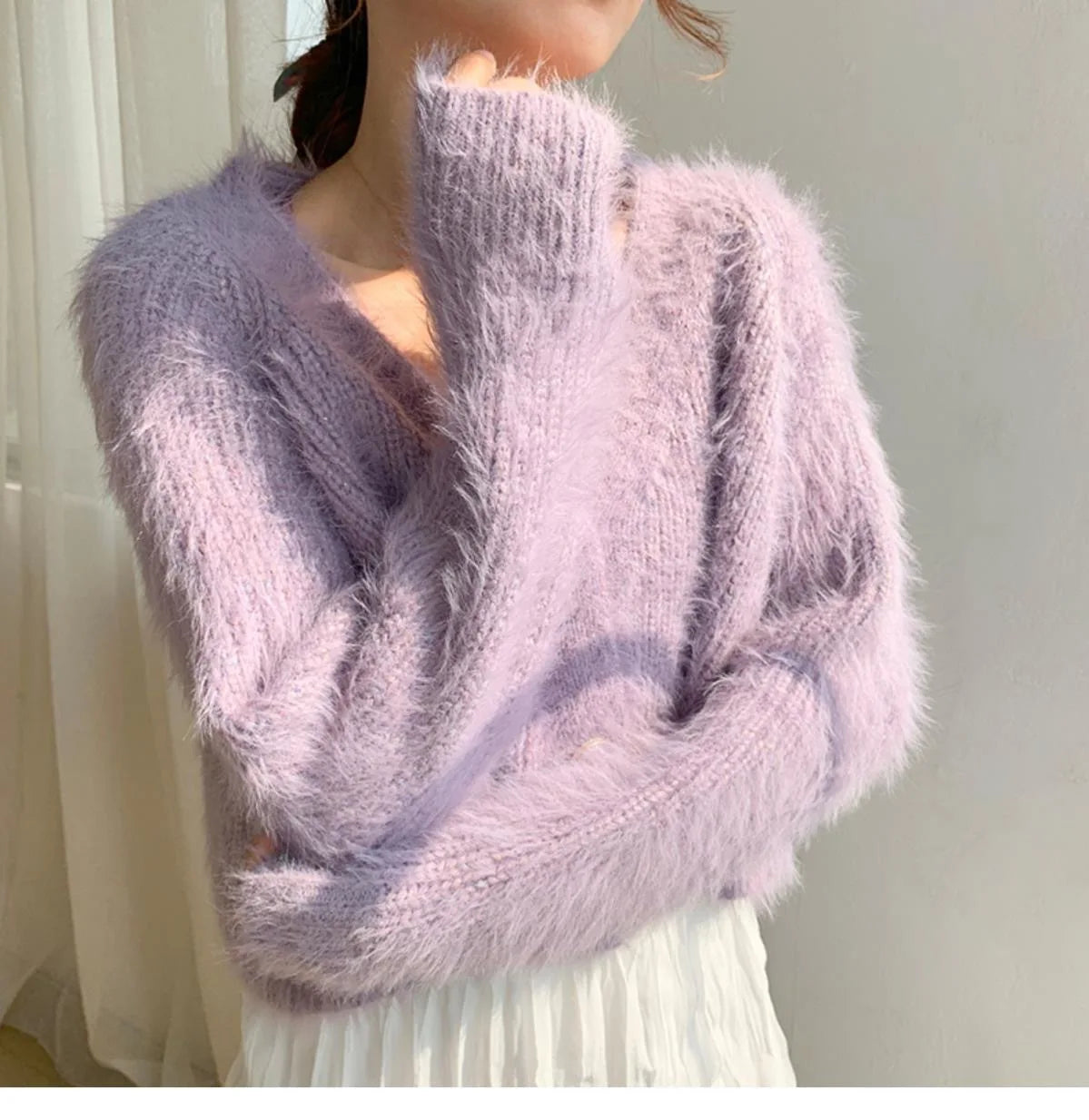 2023 Autumn New Mink Fleece Jacket Knit Sweater Wool Outer Wear Purple Sweater Cardigan Women Short Style