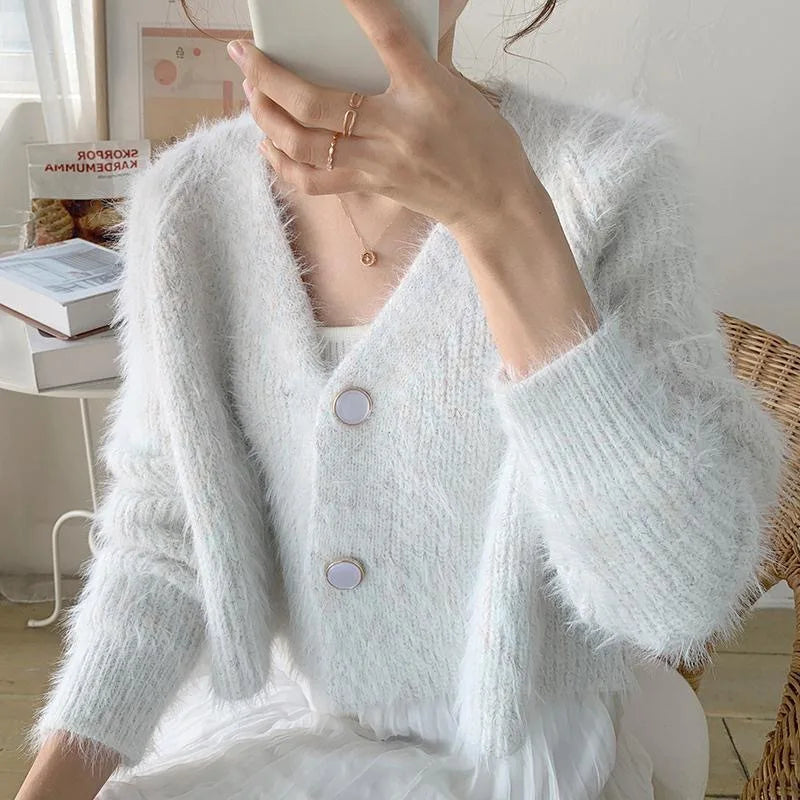 2023 Autumn New Mink Fleece Jacket Knit Sweater Wool Outer Wear Purple Sweater Cardigan Women Short Style