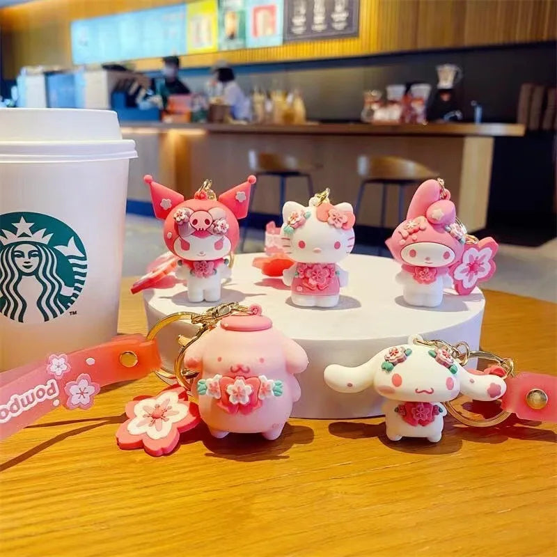 Hello Kitty Sanrio Cartoon Keychain Kawaii Key Ring Cute Kuromi Couple Bag Car Rings Pendant for Women Accessories Girl Gift