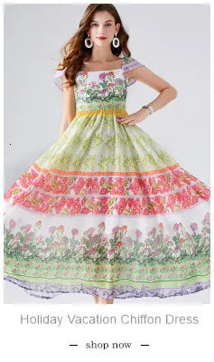 Women Maxi Chiffon Dress Summer Bohemian Rabbits Flower Porcelain Print Clothing Floor Length Flare Sleeve Long Vestidos