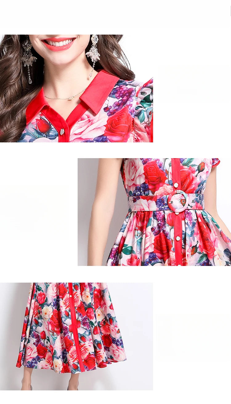 Summer Runway Gorgeous Bohemian Maxi Dress Women Clothing Flying Sleeve Single Breasted Floral Print Long Robe Party Vestidos