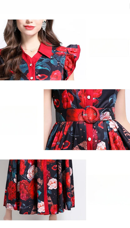 Summer Runway Gorgeous Bohemian Maxi Dress Women Clothing Flying Sleeve Single Breasted Floral Print Long Robe Party Vestidos