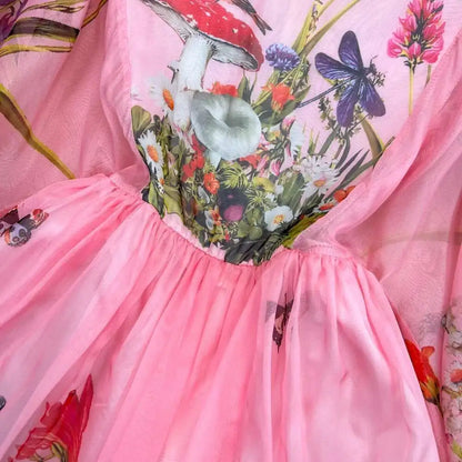 Women Maxi Chiffon Dress Summer Bohemian Rabbits Flower Porcelain Print Clothing Floor Length Flare Sleeve Long Vestidos