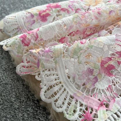 Vintage Hook flower hollow print button  High Waist Dress Chic Summer Beach Vestidos Women Long dress  women clothing