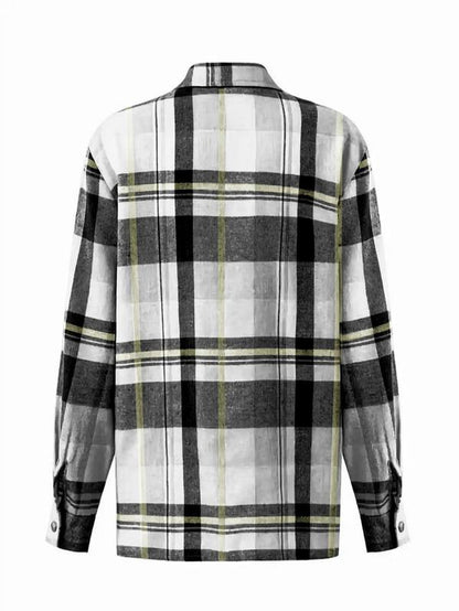 Women'S Plaid Print Button Front Drop Shoulder Collared Shirt for Spring & Fall, Comfort Casual Chic Minimalist Longsleeves Womenswear, Collar Pocket Top, Lady Blouse, Clothes for Women, Trending Clothing Women