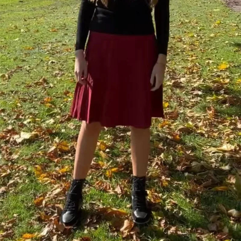 2024 Women Knitted Pleated Skirts Fashion High Waist Knit Dress Solid Color Female Classic Skirt